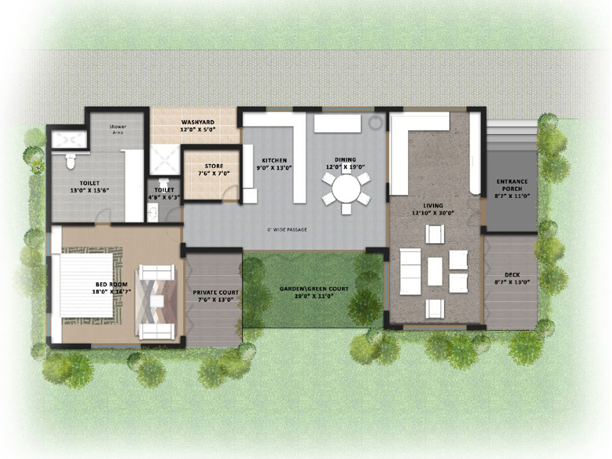 1 bhk premium villa plan
